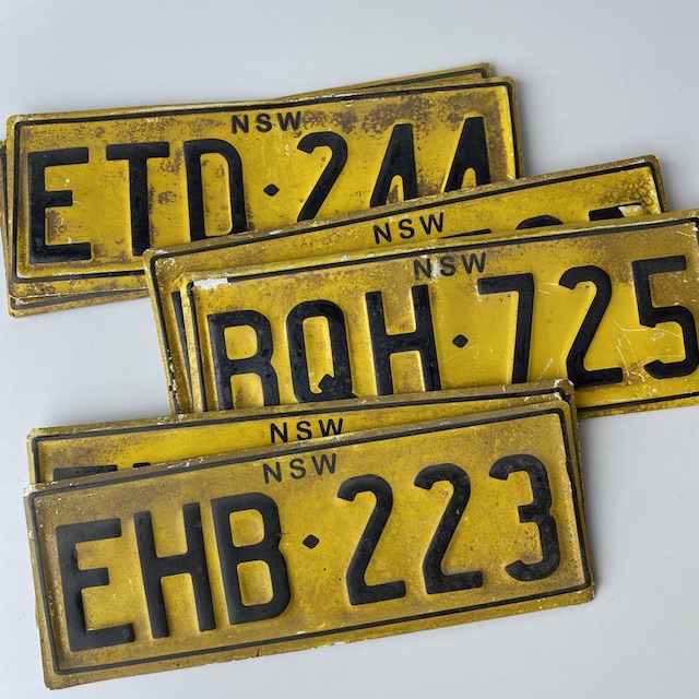 NUMBER PLATE, NSW Yellow Black Aged (Pair)